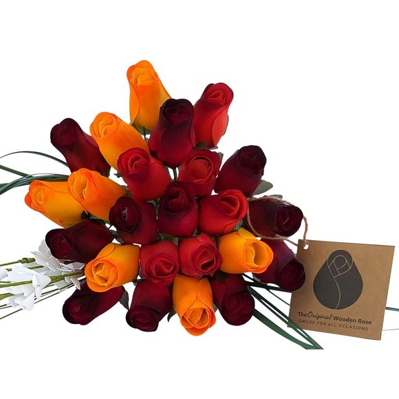 2 Dozen Dark Fall Harvest Colors Yellows, Oranges, Reds The Original Wooden Rose - Picture 1 of 8